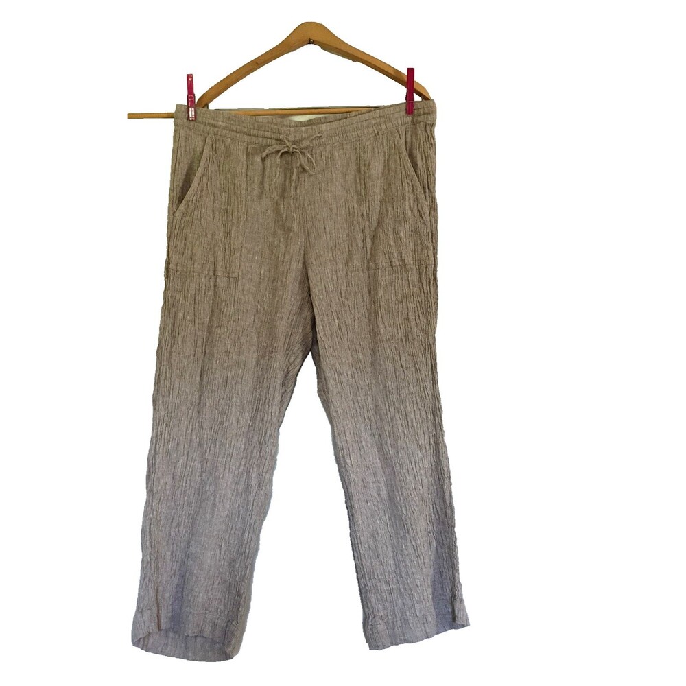 Pure Jill Linen Blend Beige Crop Wide Leg Crinkle Pants Size Large